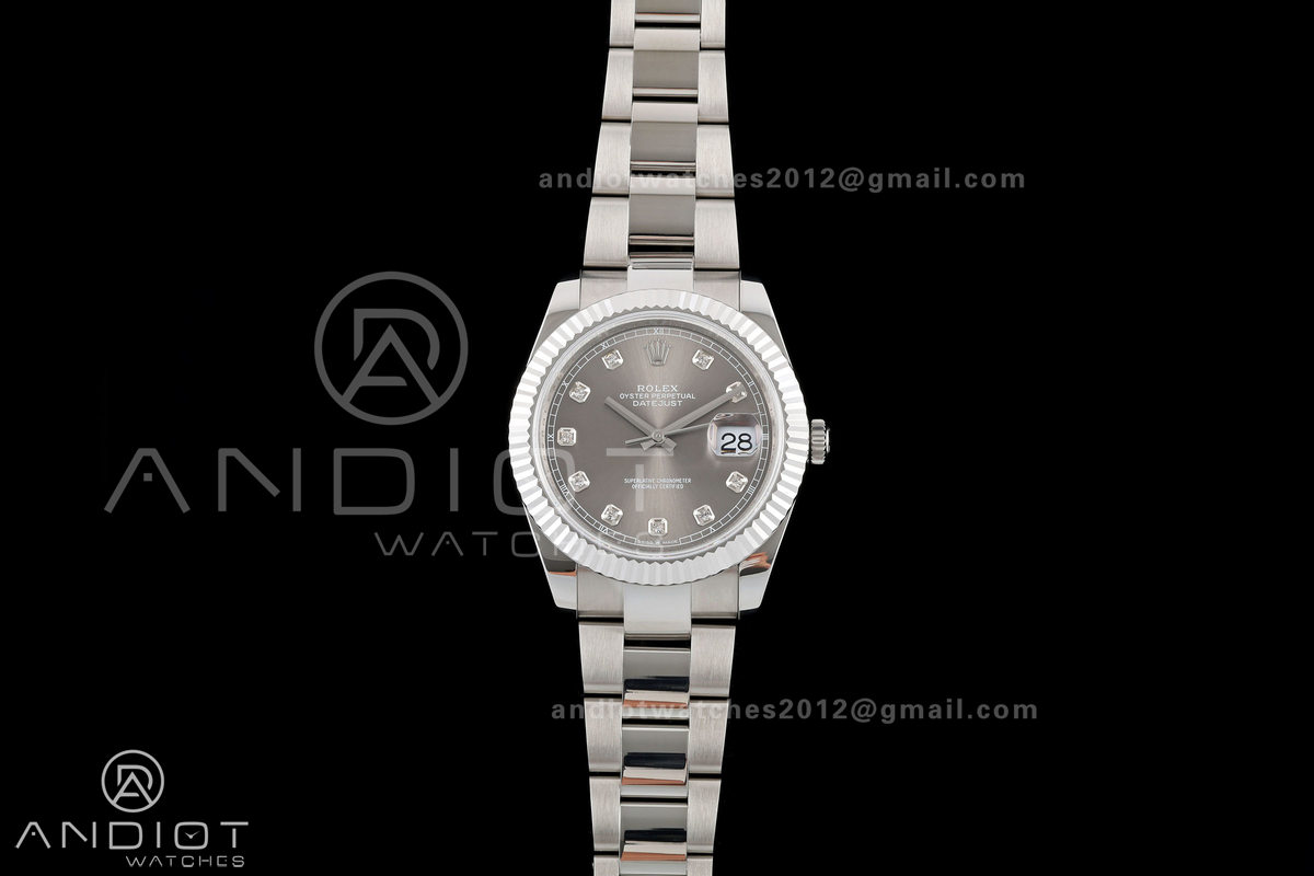 DateJust 41 126334 QF 1:1 Best Edition Gray Diamonds Dial on Oyster Bracelet JH3235 (Free Sprung)